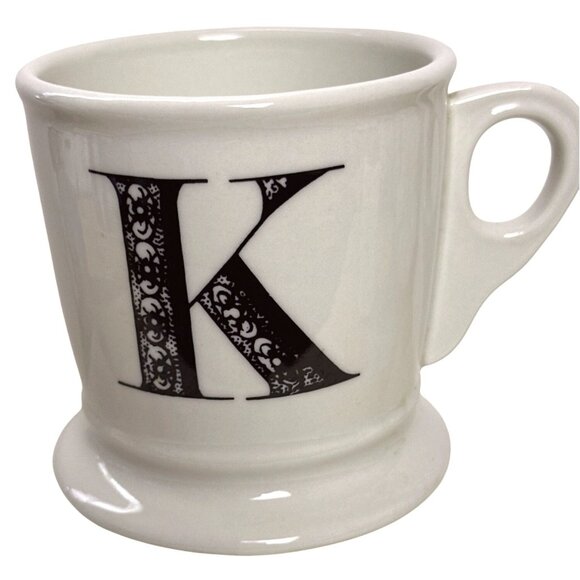 Letter K Monogram Mug Anthropologie Coffee Cup Shave Style 1 Finger Handle Retro - Picture 1 of 6